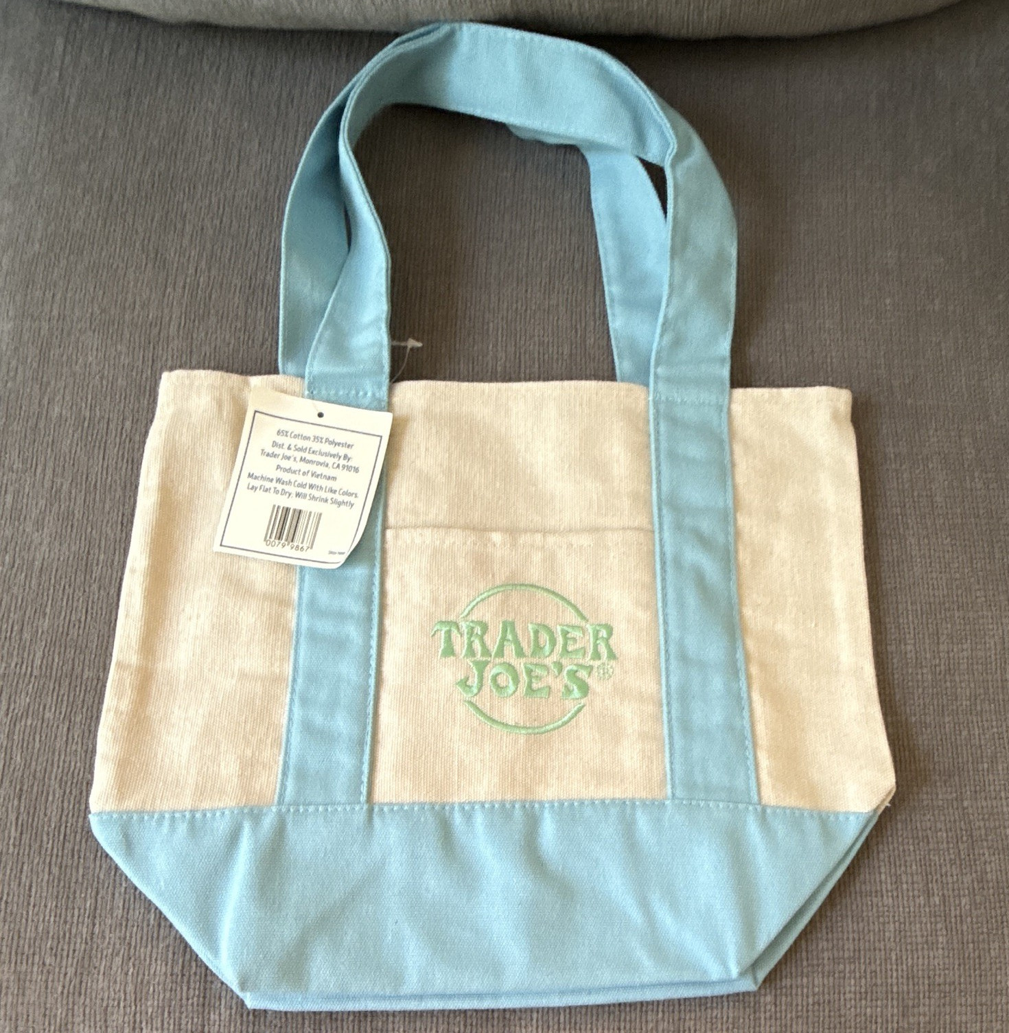 Trader Joe’s Reusable Tote Blue Logo Cotton/Polyester 13×10 in New