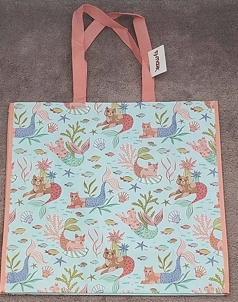 TJ MAXX Cute Cats As Mermaids Mercats – Large Reusable Shopping Tote Eco Bag