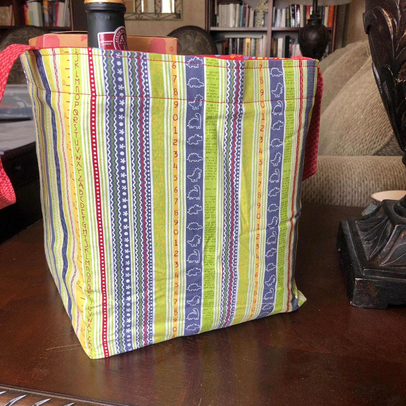 Dino stripes and dots Go-Green Reusable grocery tote handmade