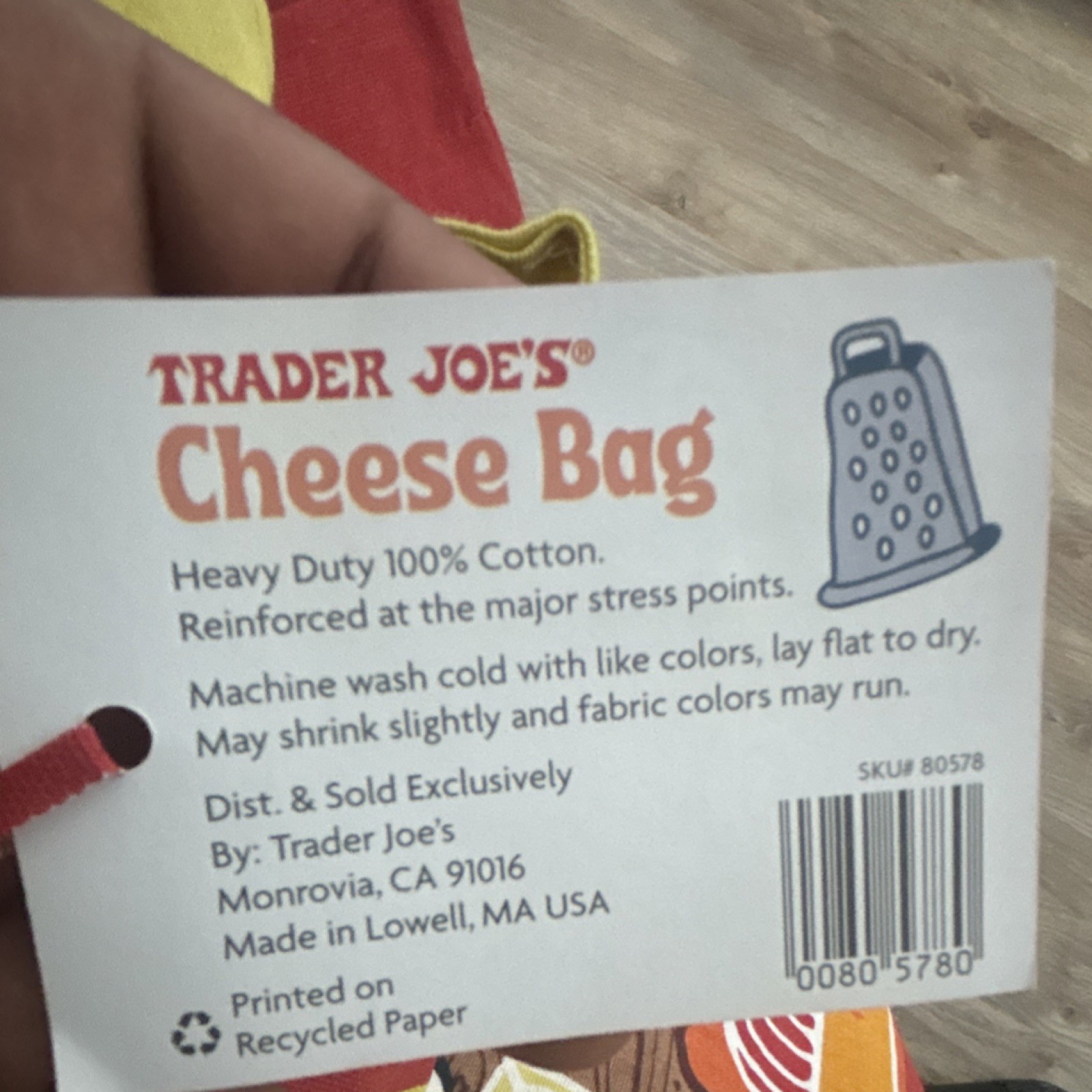 Trader Joe’s Cheese Bag Reusable Shopping Bag Cotton Pop Art Red Yellow