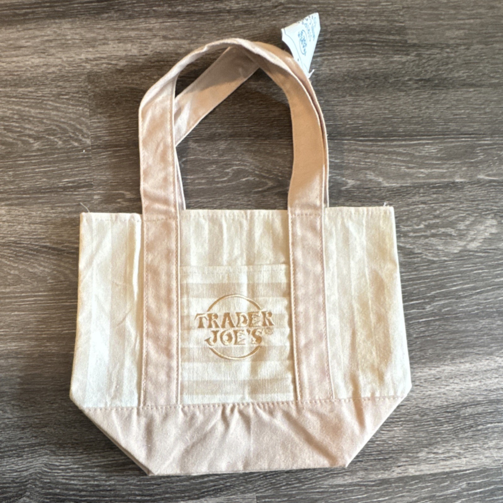 Trader Joe’s Beige Canvas Reusable Tote Bag, Double Handles 15x11x5 in