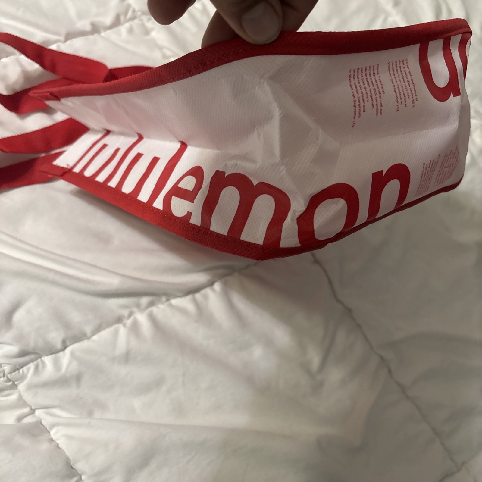 Lululemon Small Red And White Logo Reusable Shopping Gift Bag Tote 12” x9”x4”