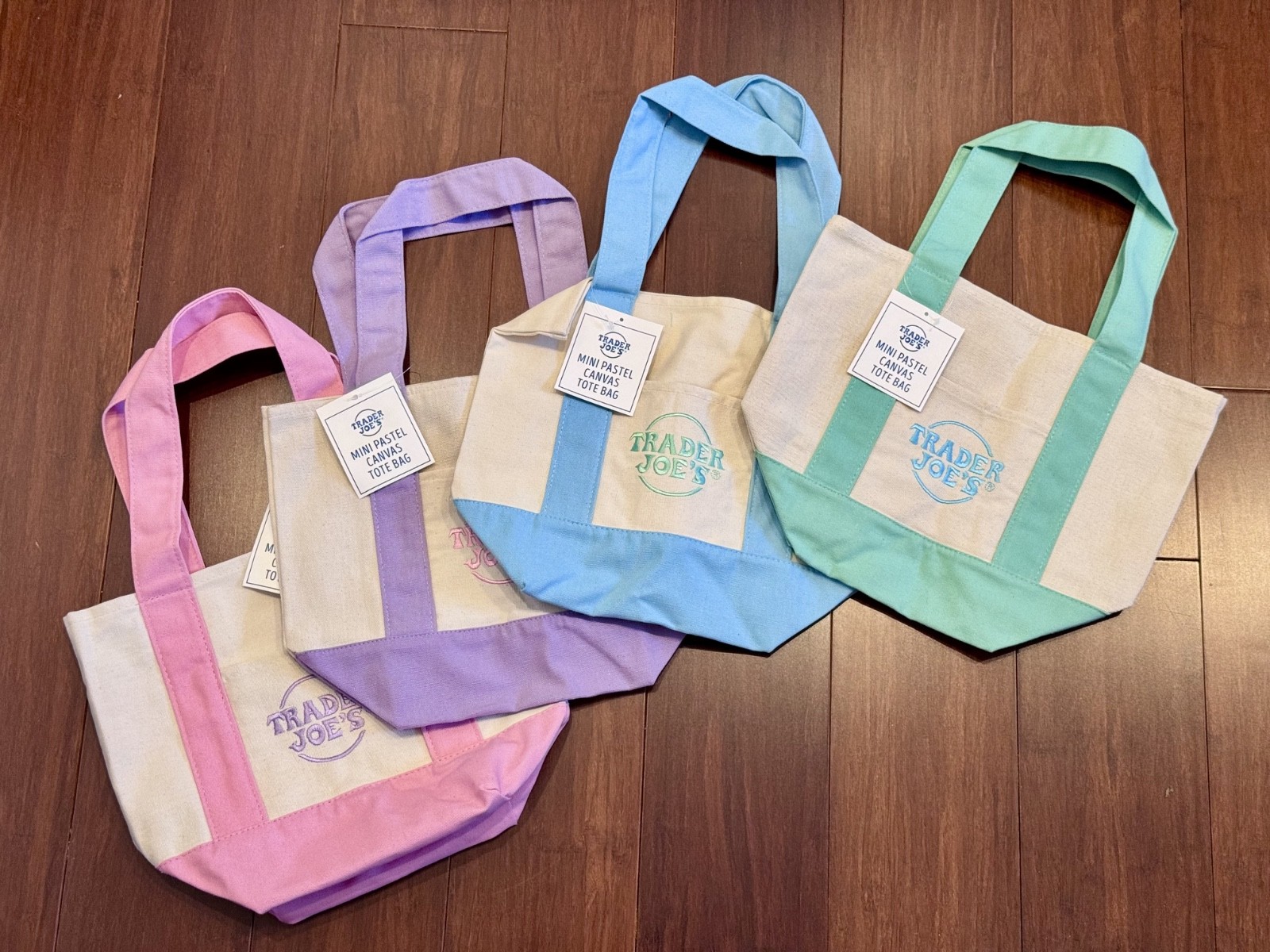 Trader Joe’s Mini Canvas Tote Bags Set 4 NEW Viral Colorful Reusable Bag