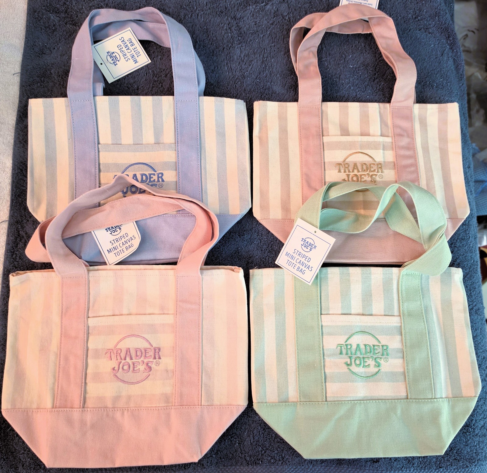 Brand New Trader Joe’s Mini Canvas Tote Bags Set All 4 for 1 price/Summer 2026