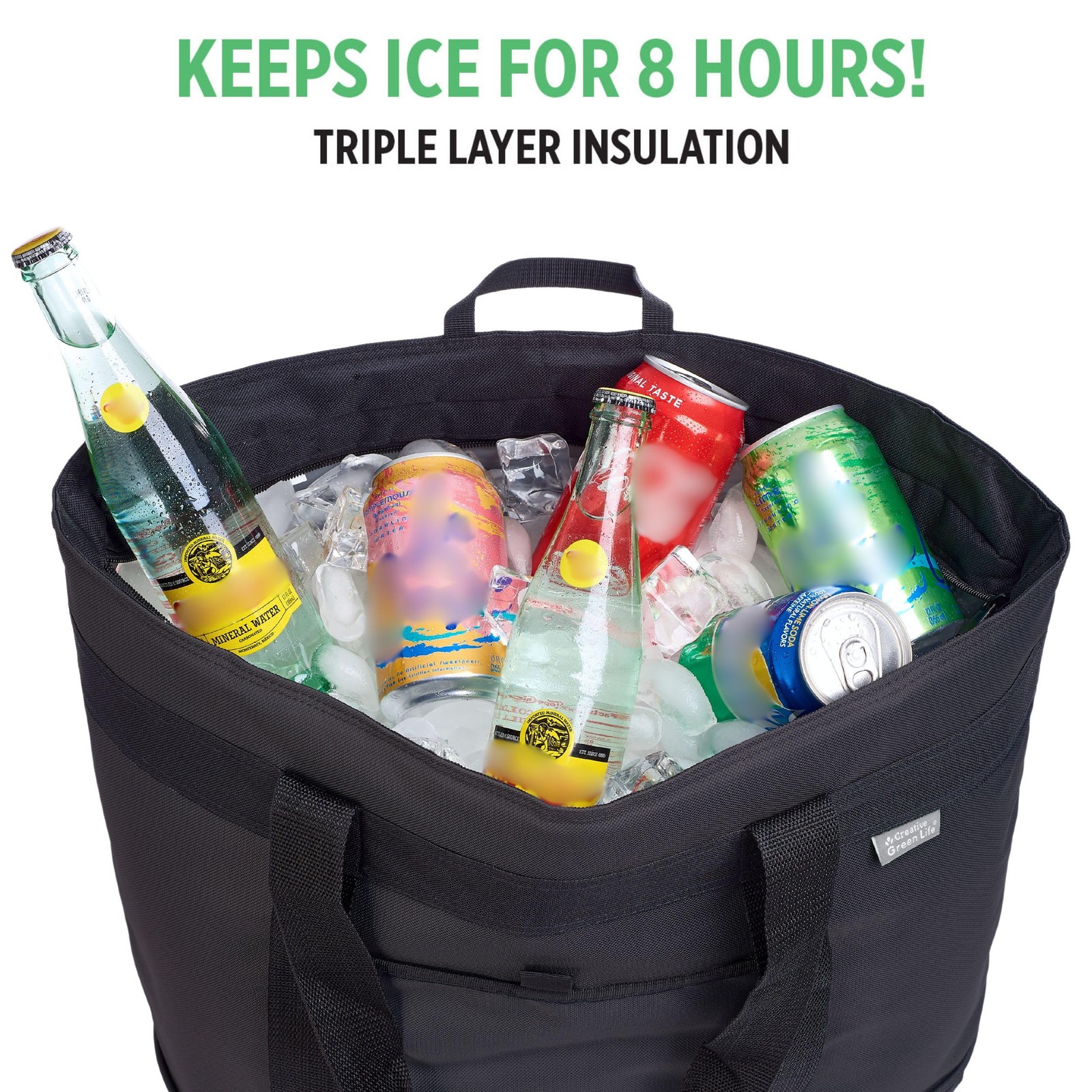 Jumbo Insulated Cooler Bag, Black, HD Thermal, Collapsible Soft, Grocery, Food