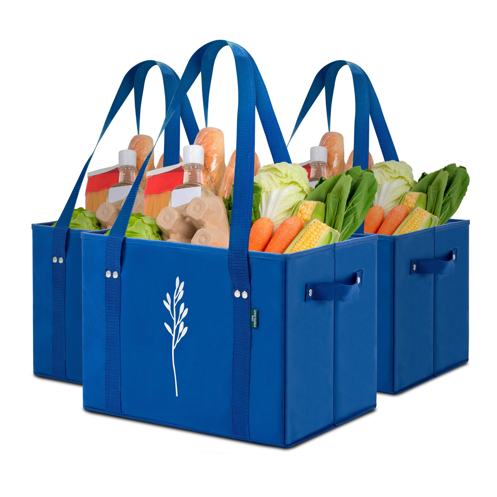 Green Reusable Grocery Bags – Heavy Duty Reusable Shopping Tote Bags W/Long H…