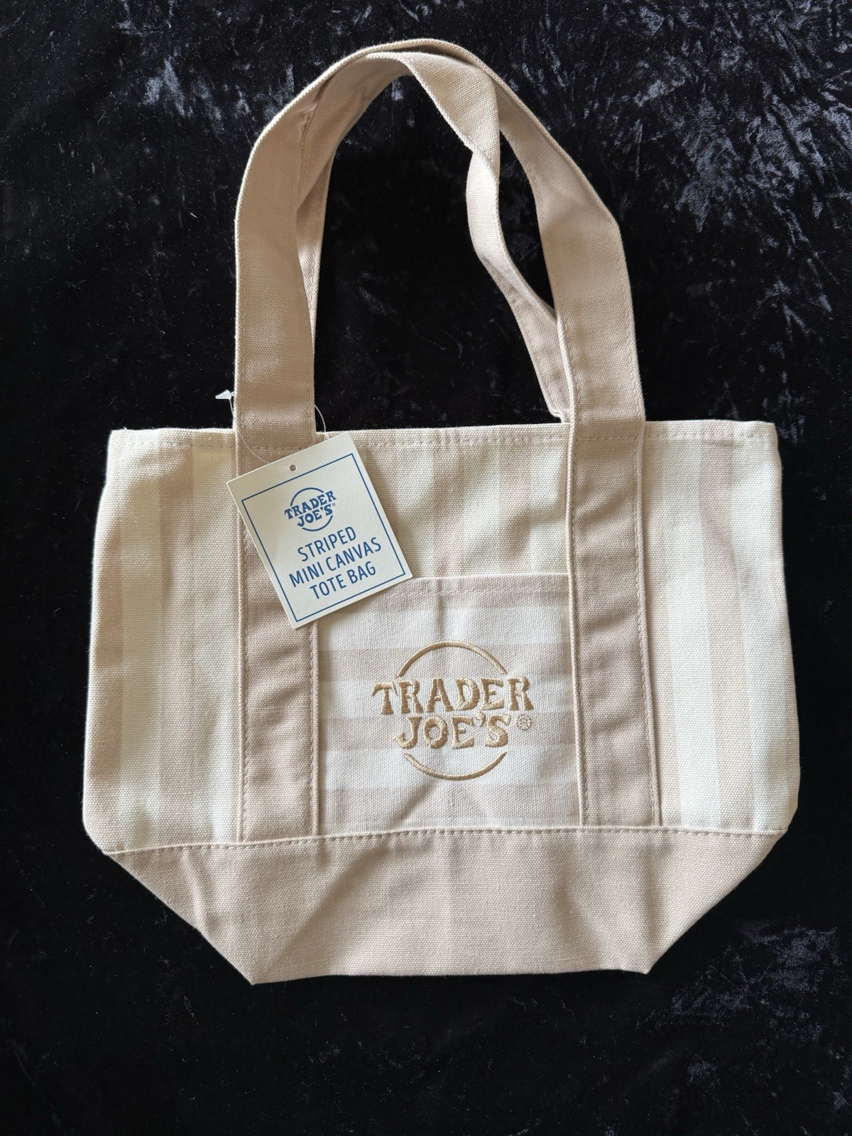 Trader Joe’s Striped Mini Canvas Tote Bag Beige Tan New