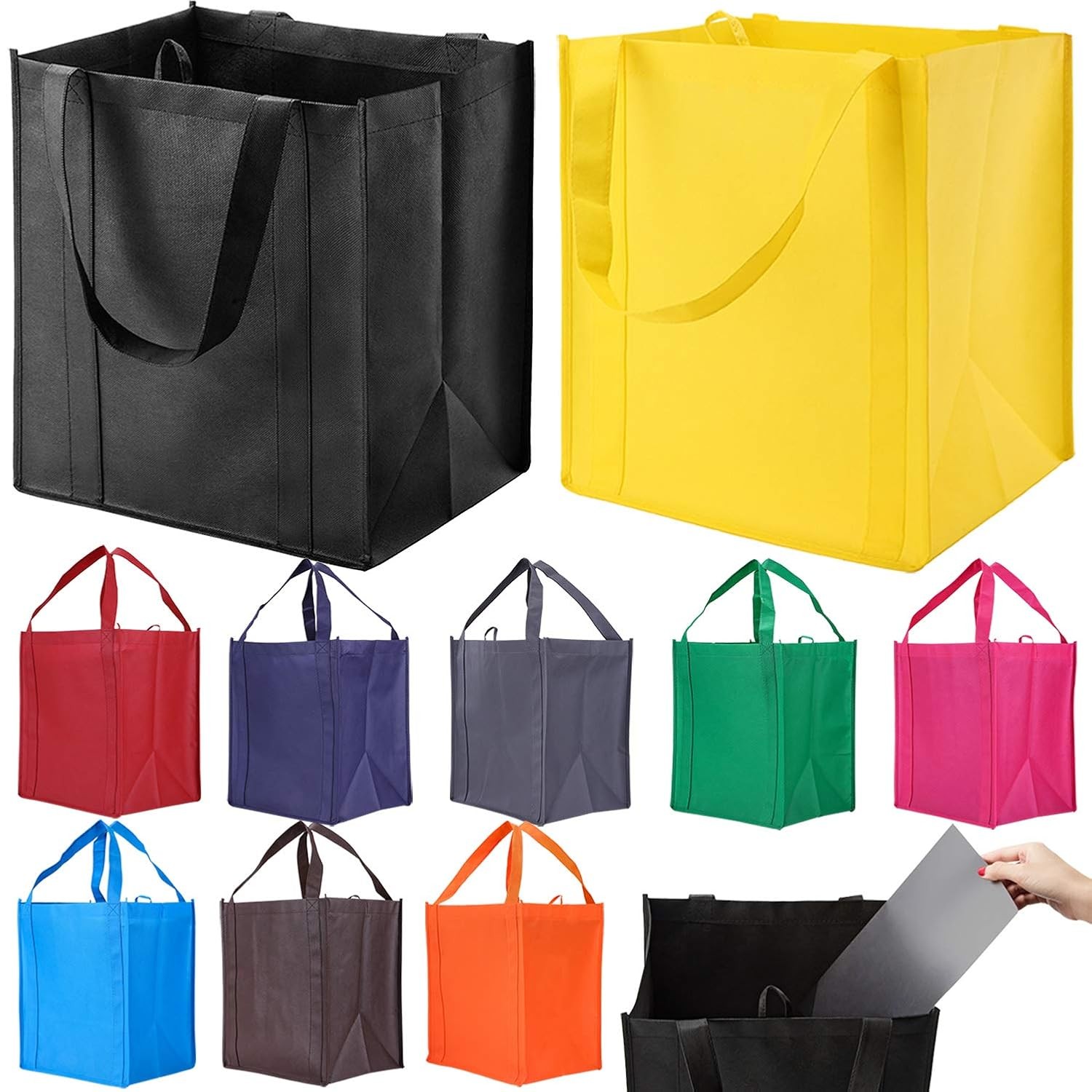 Reusable Heavy Duty Large Grocery Bags with Reinforced Handles 10 Pack