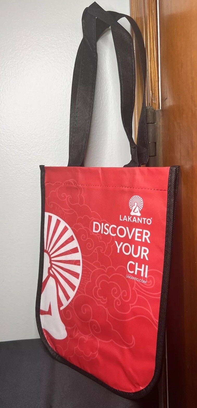 Lakanto “Discover Your Chi” Reusable Tote Shopping Bag Red White & Black 12”x9”