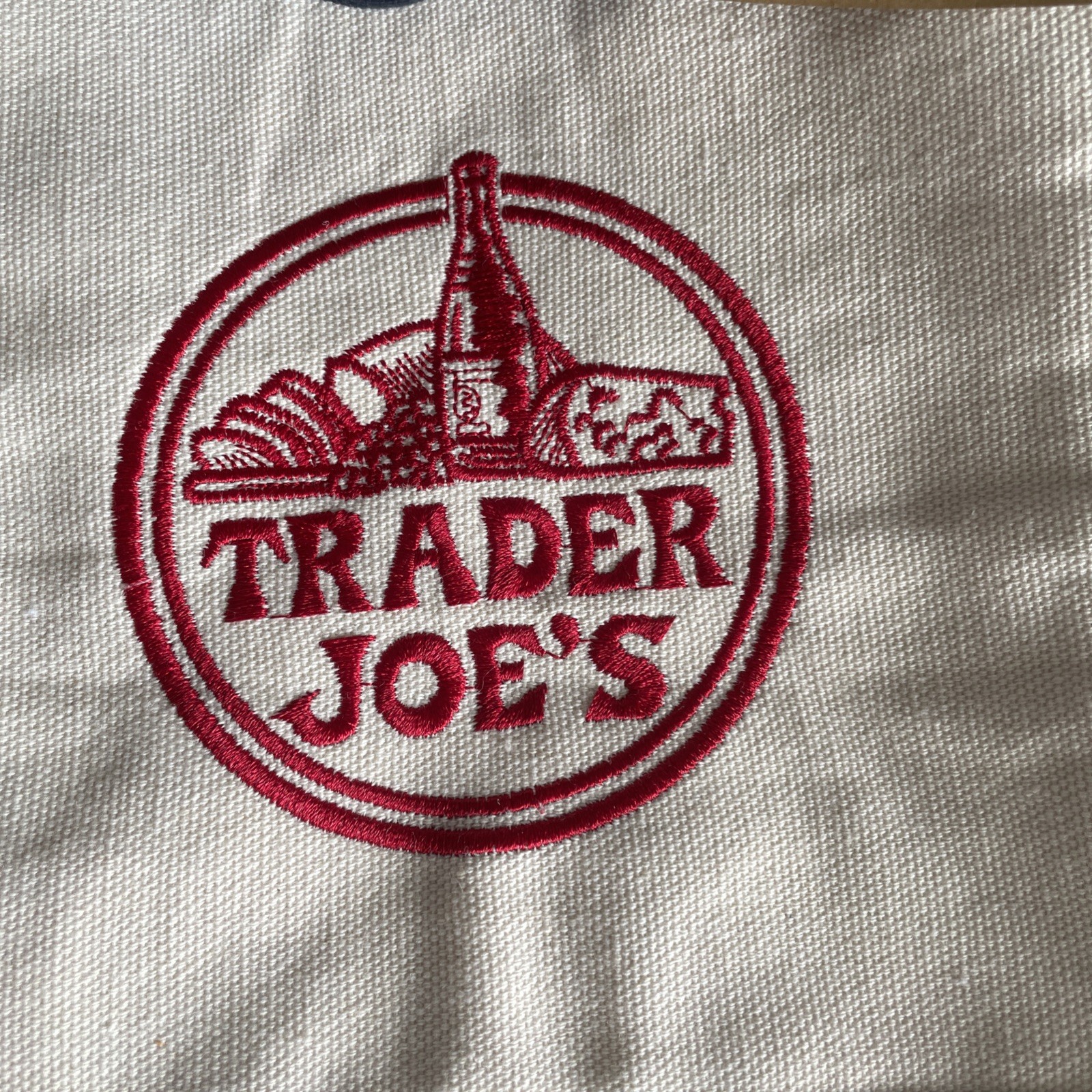 2 Trader Joe’s LARGE Canvas Shopping Bag NEW Blue/White & Purple/White