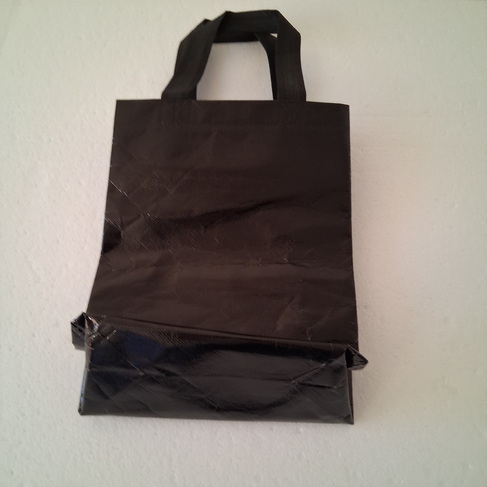 Glossy Black Reusable Tote Laminated Shopping / Gift Bag Chic Wet Look Gusseted