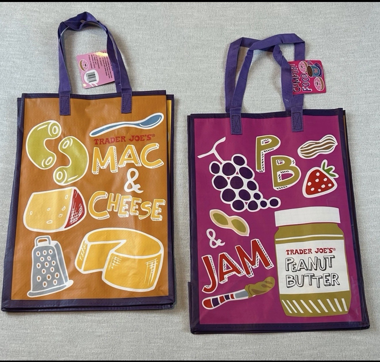 NWT Trader Joe’s REUSABLE GROCERY MAC & CHEESE PB&J Shopping Tote/Gift Bag