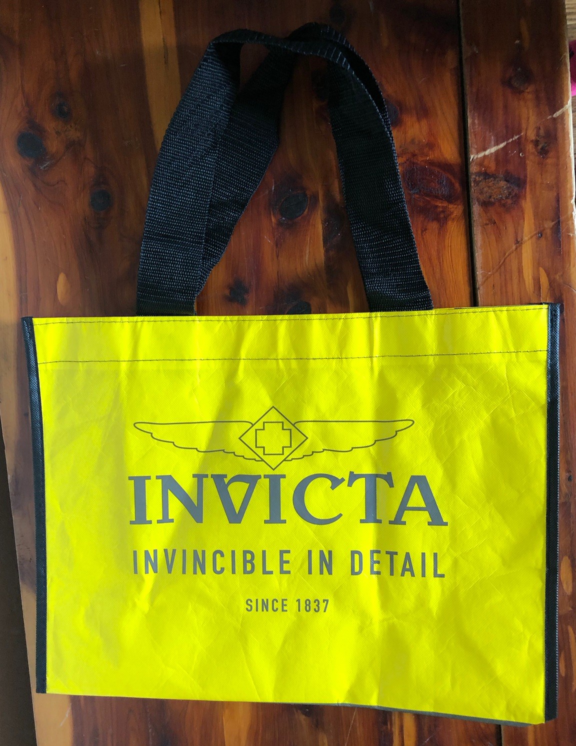 INVICTA Watch Logo Reusable Tote Bag 17” Yellow Black Shopping Grocery Bag New
