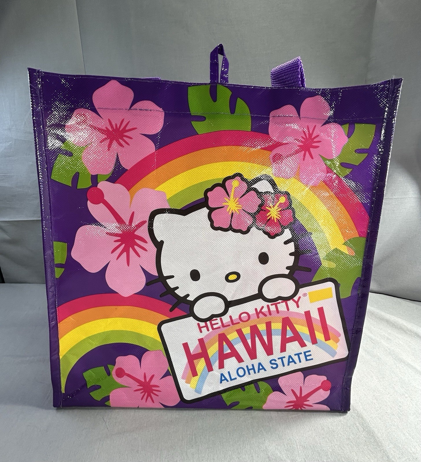 Hello Kitty Hawaii Alpha State Reusable Shopping Tote Bag 13” X 12 1/2” X 7 3/4”