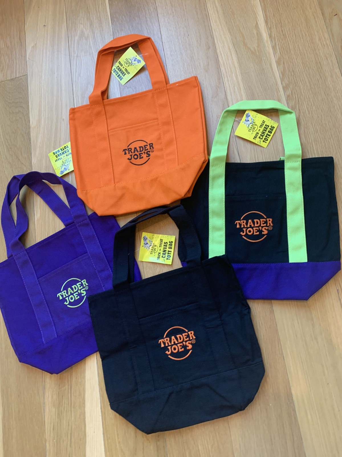 LOT Of 4 Limited Trader Joe’s Mini Halloween Canvas Tote Bags complete set nwt
