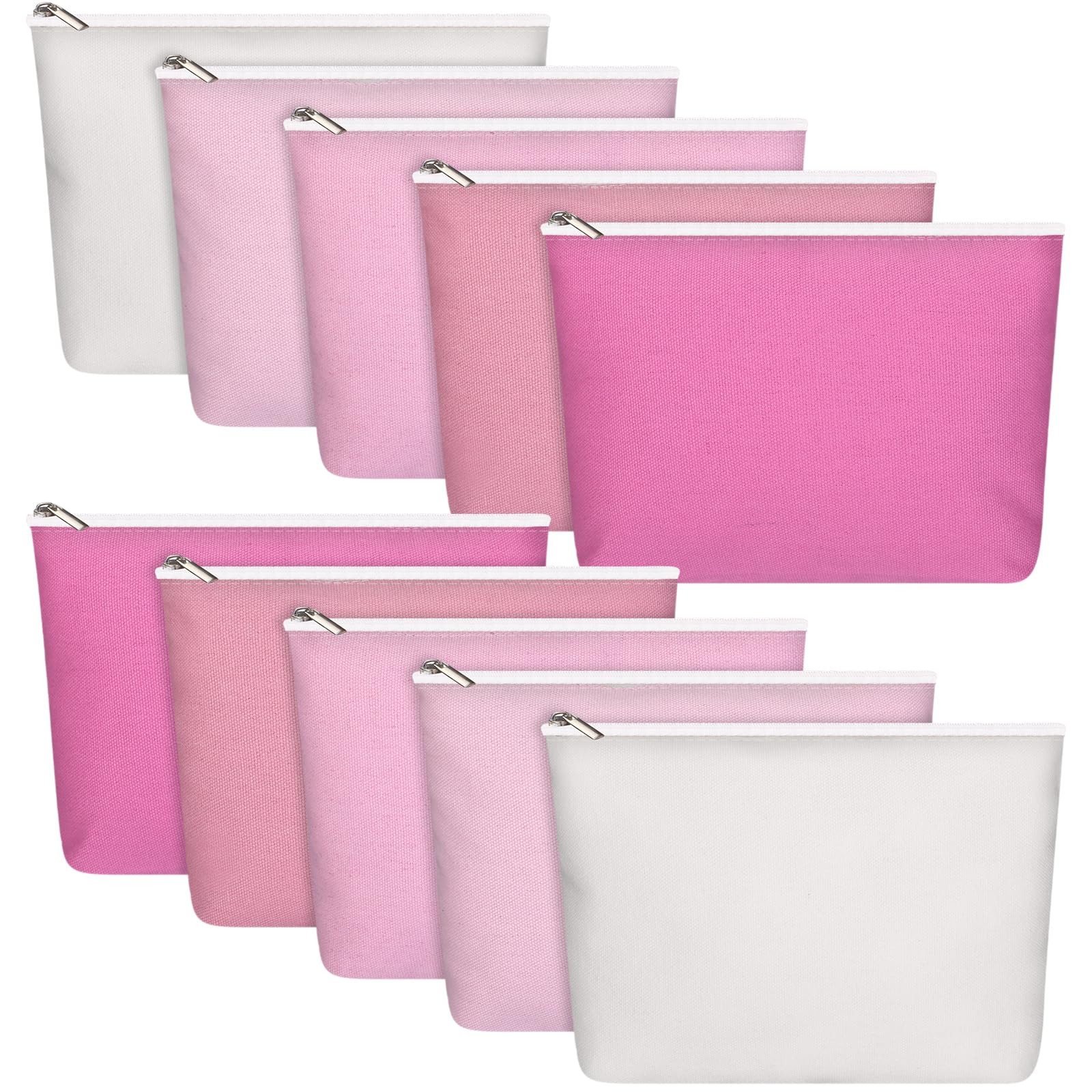 Reginary 10 Pcs Canvas Makeup Bags Bulk for Women Cosmetics Toiletry Pink