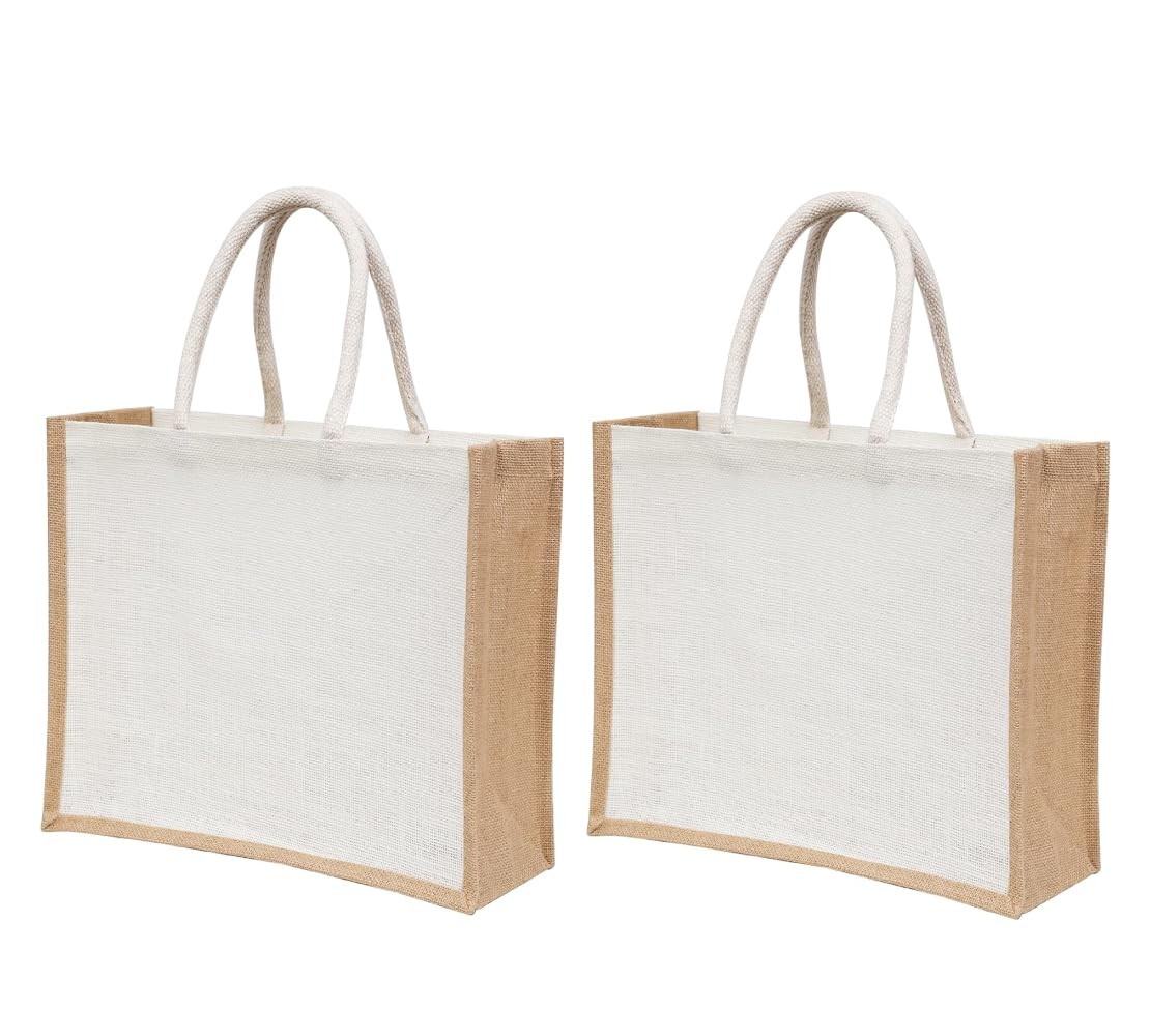 2 PCS Large Jute Tote Bags Handles 15.8×11.9×5.9 Inch Reusable Burlap Gift Bag