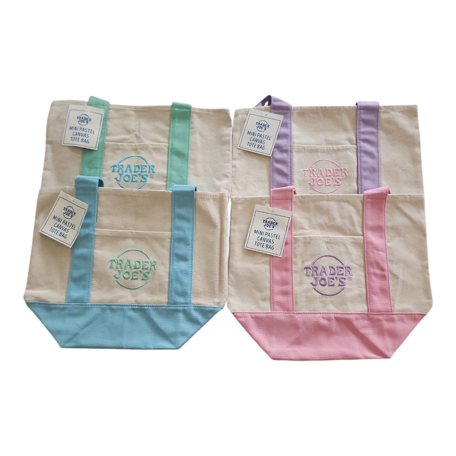 Trader Joe’s Mini Tote Bag Set of 4 Spring Colors Canvas Reusable Bags New