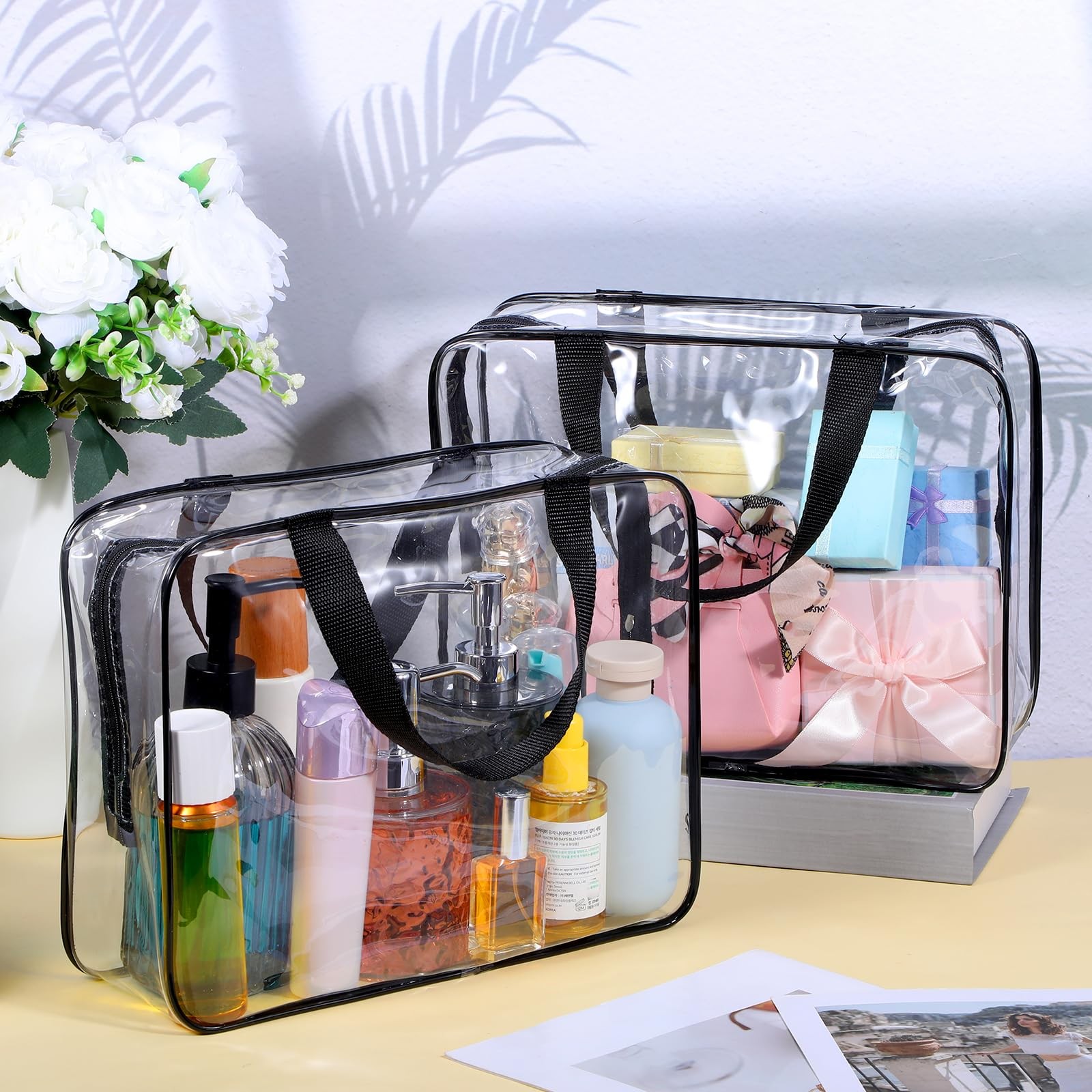 AojSup 10 Pack Large Clear Toiletry Cosmetic Bags with Zipper and Transparent