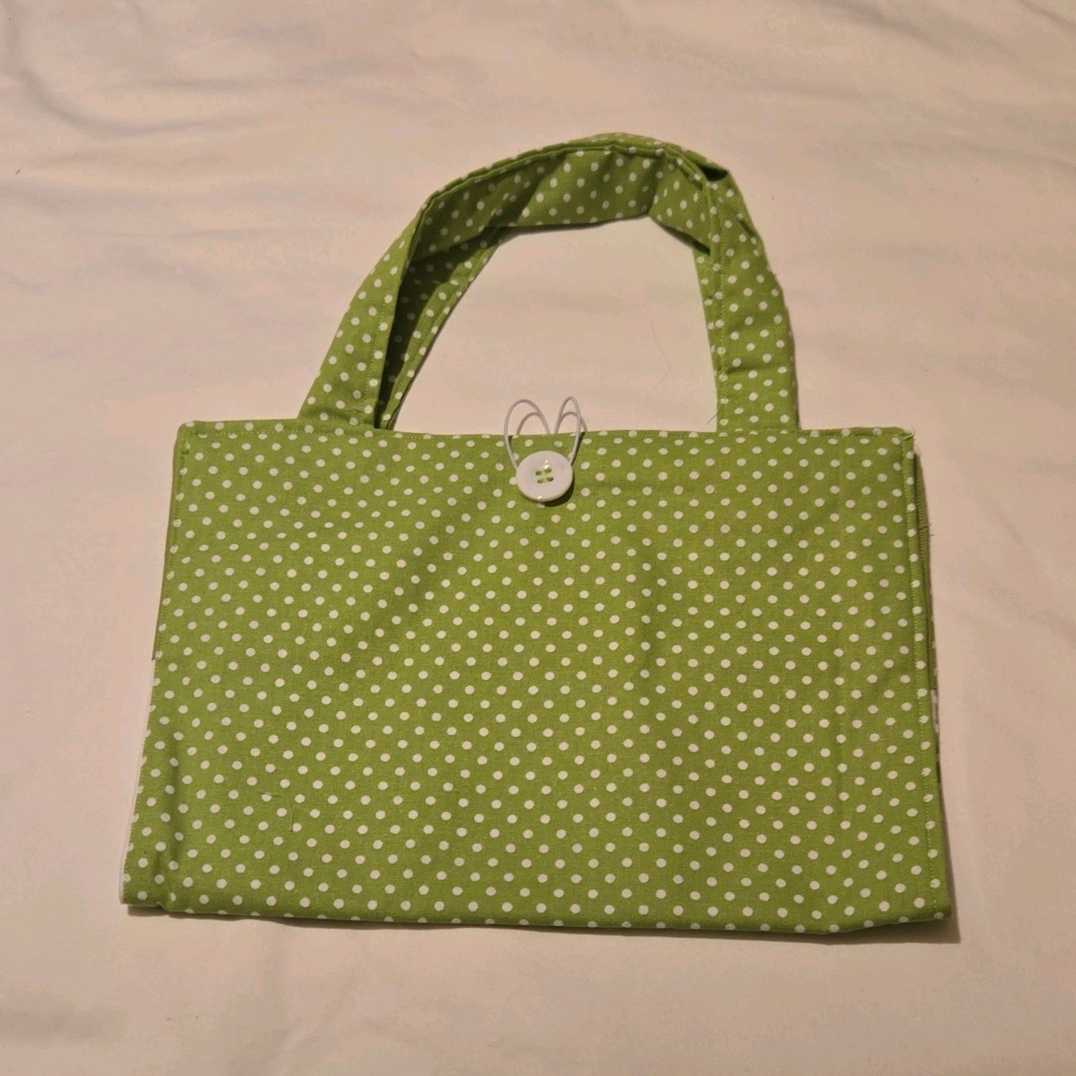 Fabric Foldable Green Polka Dot Reusable Bible cover.