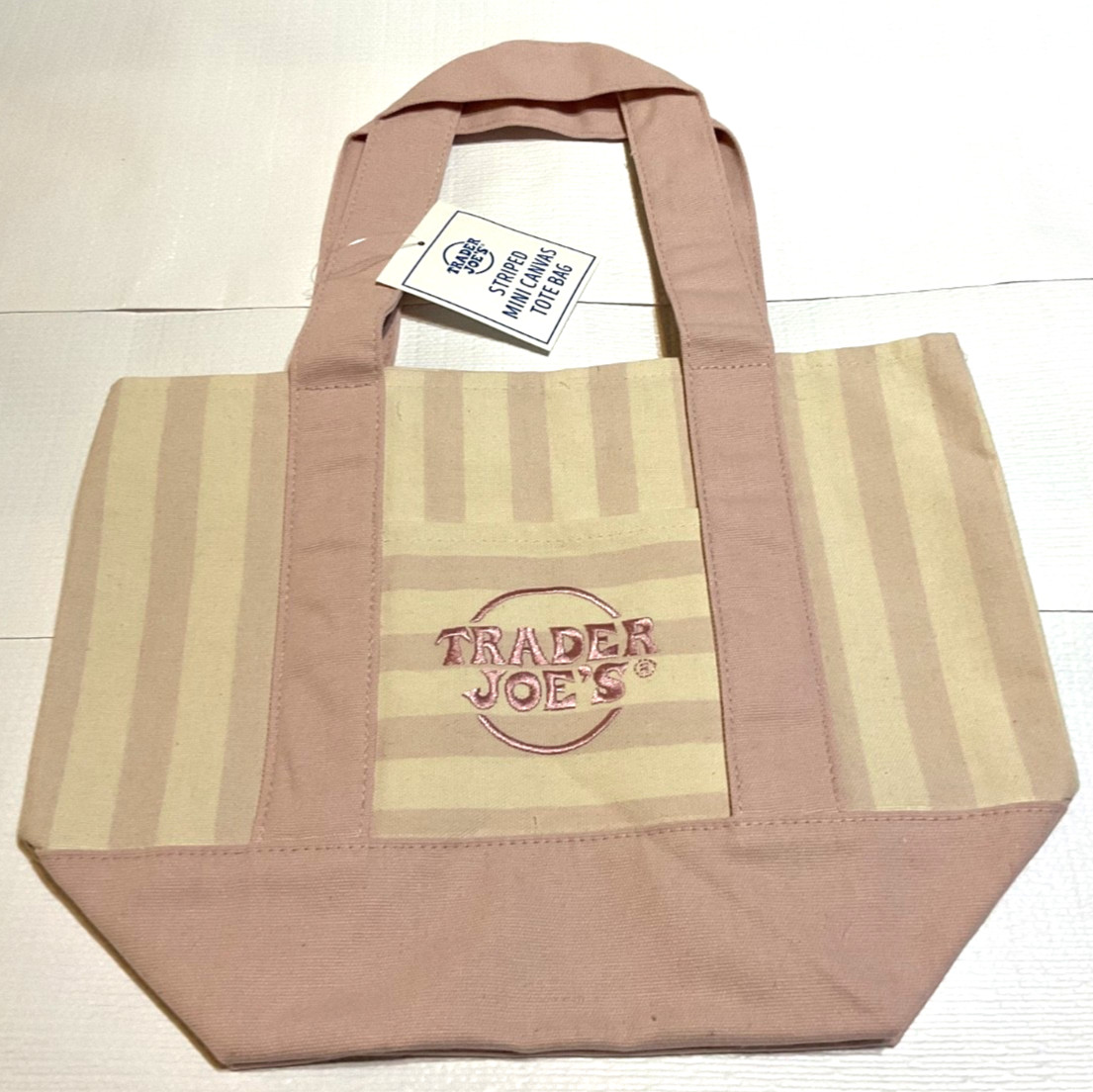 Trader Joe’s Mini Canvas Tote Bag-New Striped Brown/Green/Pink/Blue Reusable