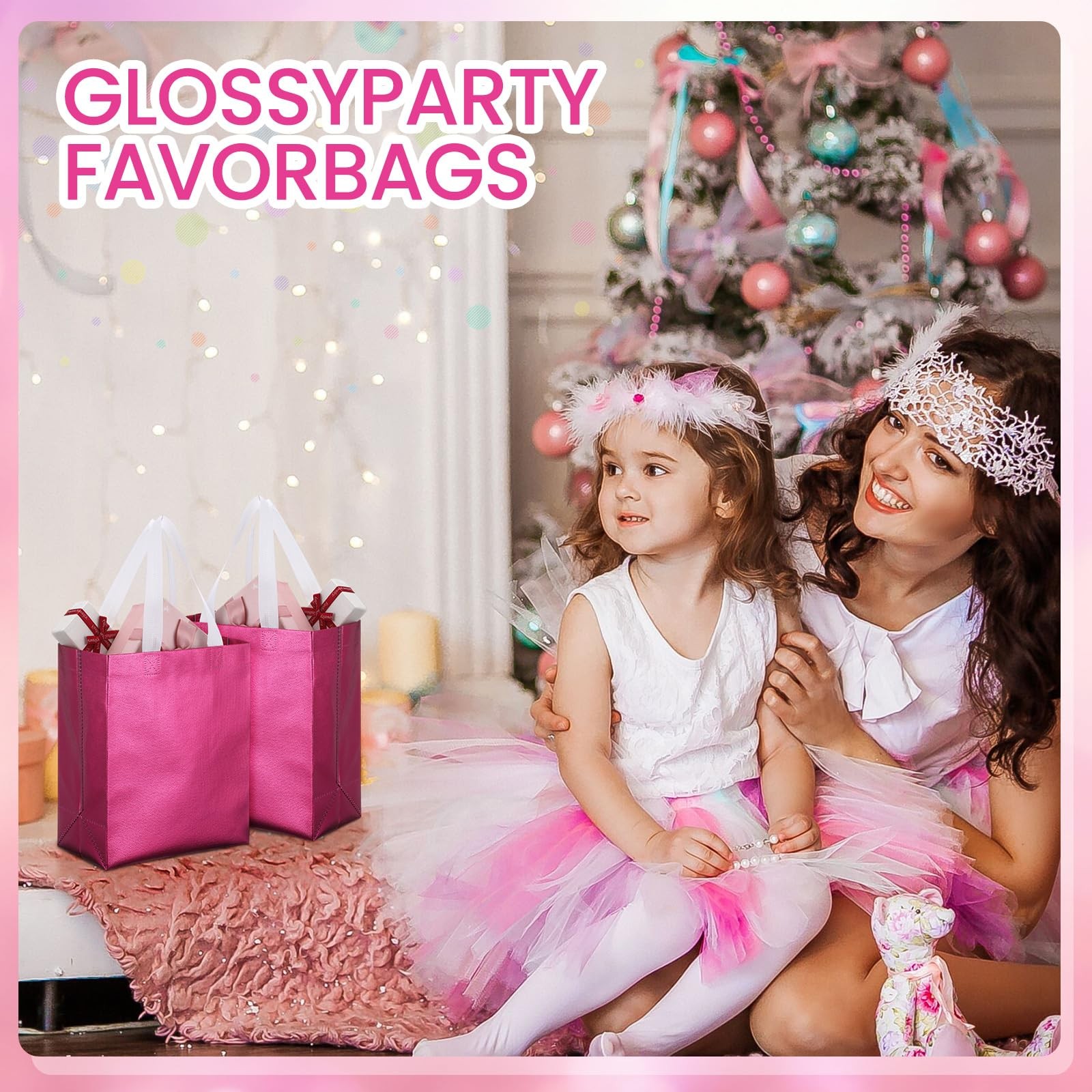 80 Pcs Reusable Gift Bags Set Glossy Grocery Gift Tote with Handle for Weddin…