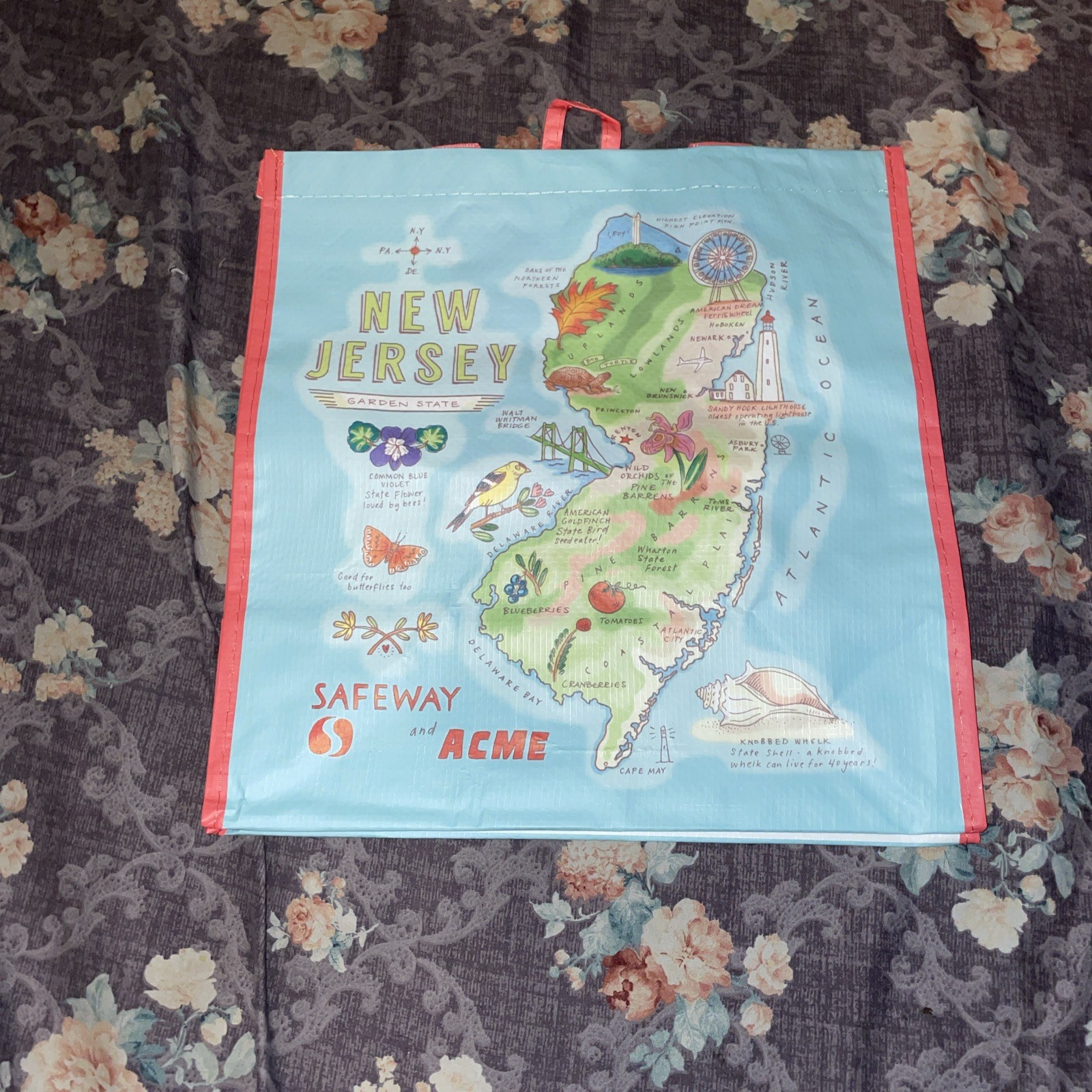 Acme New Jersey Reusable Shopping Tote Bag w/ lllustrated Map & Landmarks NEW