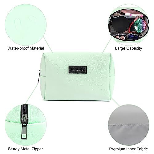 Small Makeup Bag For Purse, Travel Cosmetic Bag Makeup Pouch PU Leather GREEN