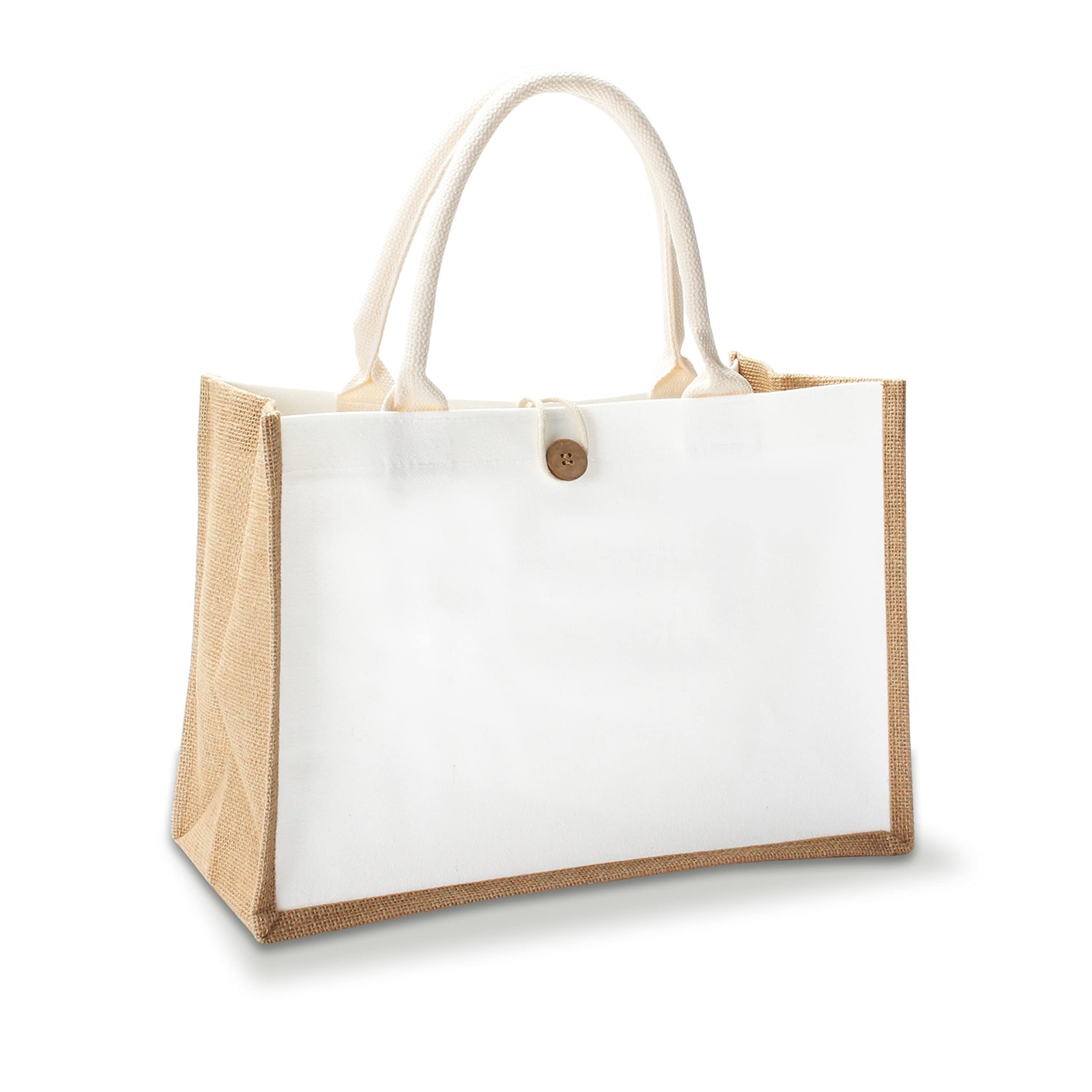 14.5×6.7×10.2 inch Burlap Tote Bag with Button Reusable Jute Shopping Bag