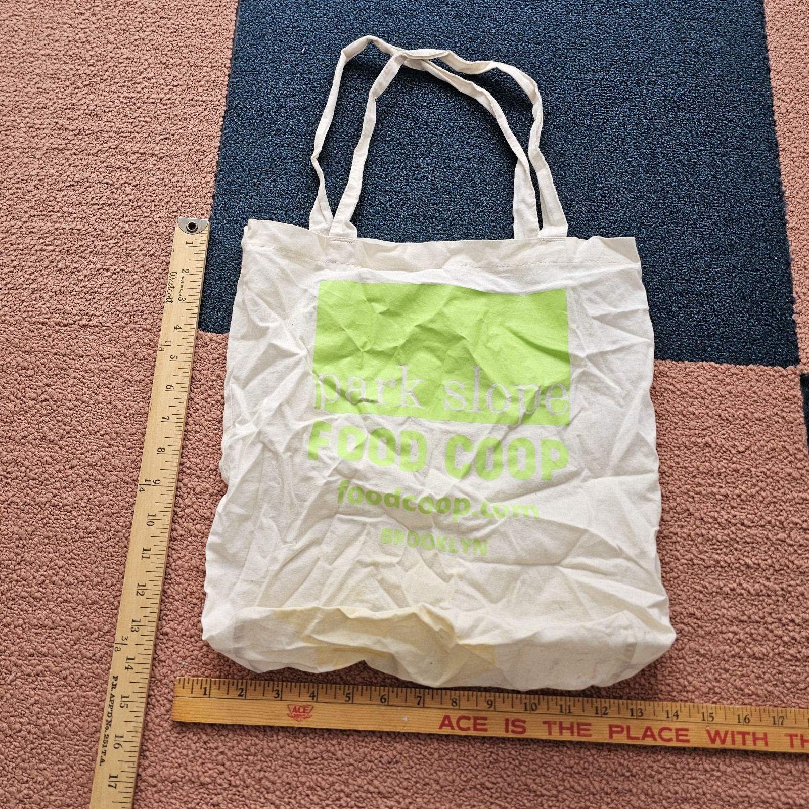 Stain* Park Slope Brooklyn Food Coop Reusable USA Tote Bag Cotton 15″x12″ Å5