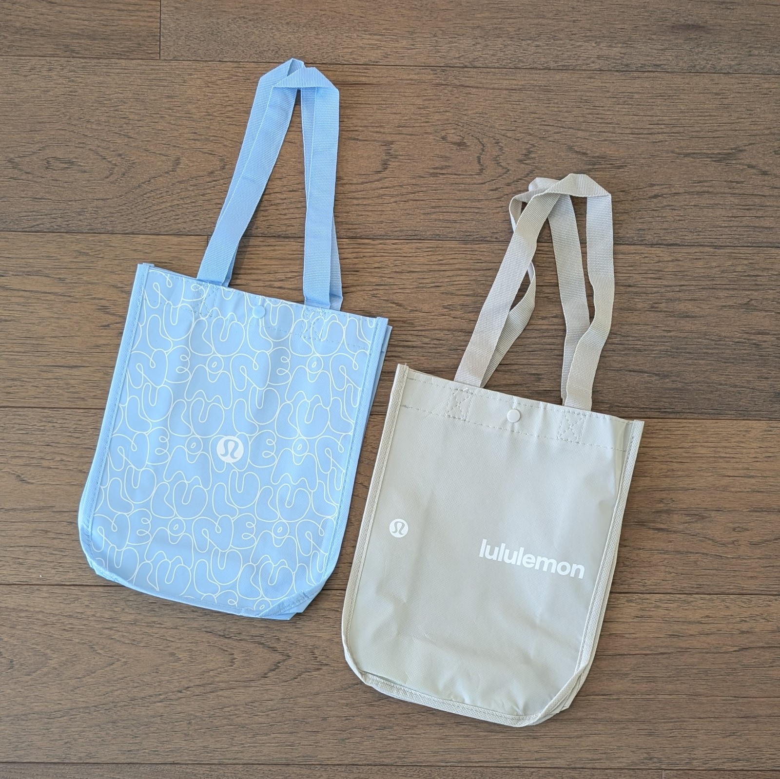 Lululemon Small Lot of 2 Reusable Shopping Totes Yoga Bags Blue Tan Beige NEW! ⚡