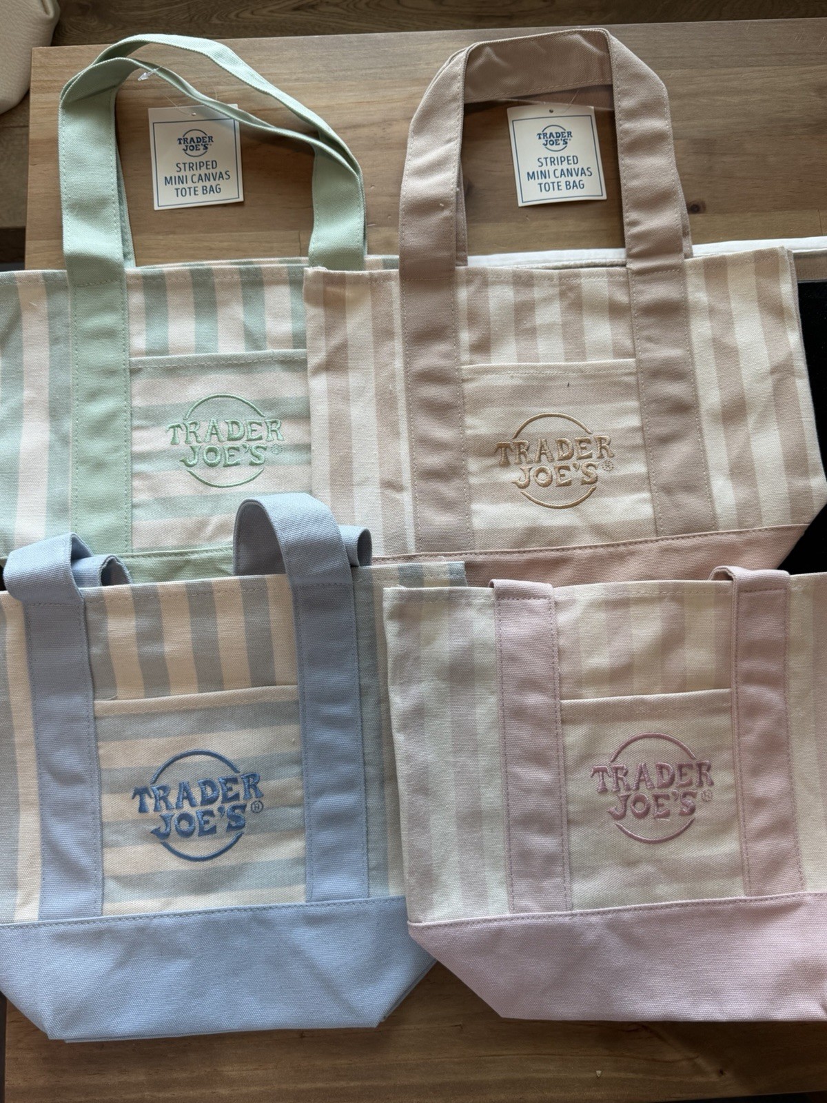 Trader Joe’s Striped Mini Canvas Tote Bag Multicolor 13x6x11 in New
