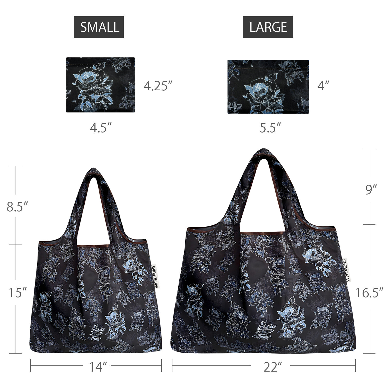 Wrapables Large & Small Foldable Tote Nylon Reusable Grocery Bags, Set of 2