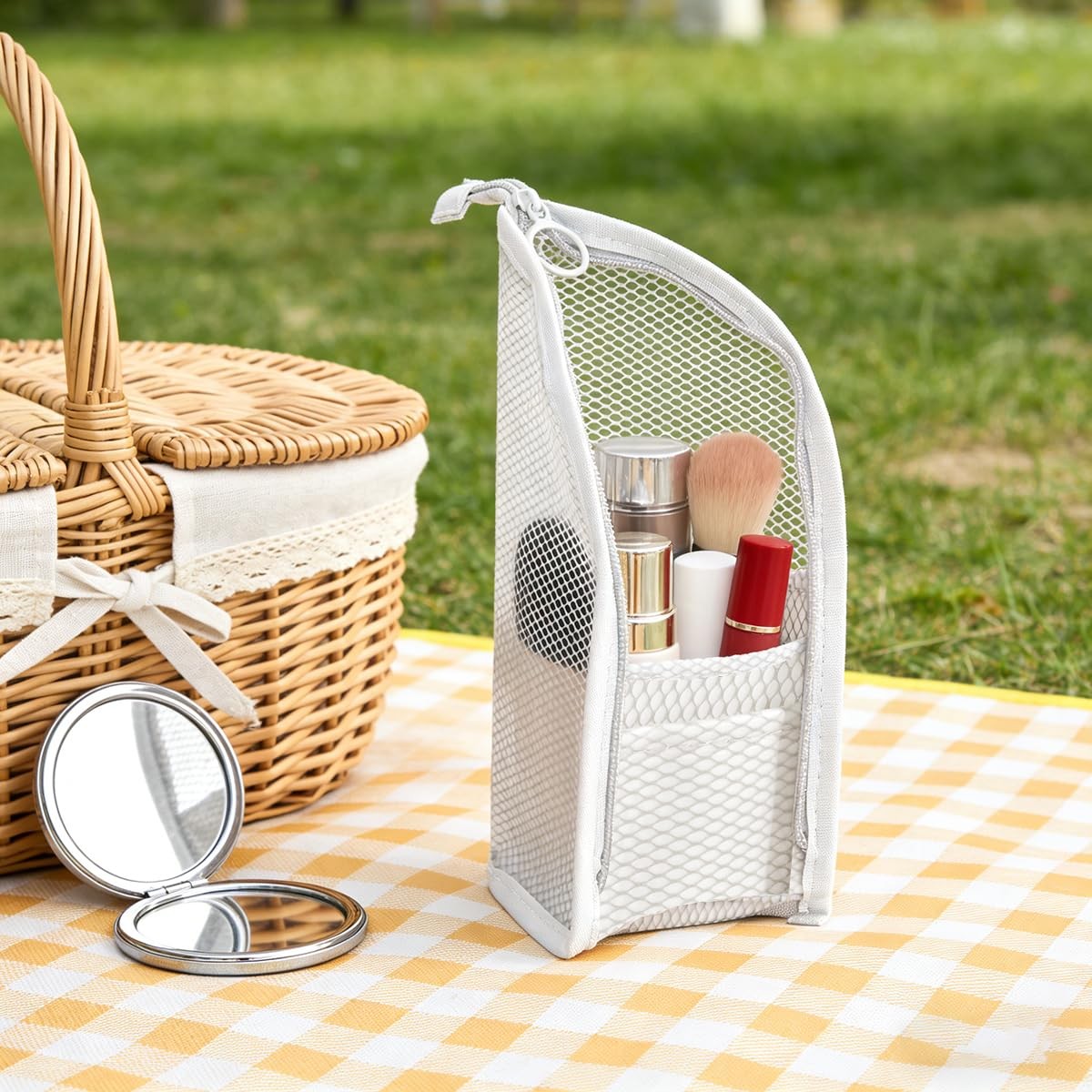 Standing Toiletry Bag | Portable 22*13*13cm/8.66*5.12*5.12in, Pink+Grey