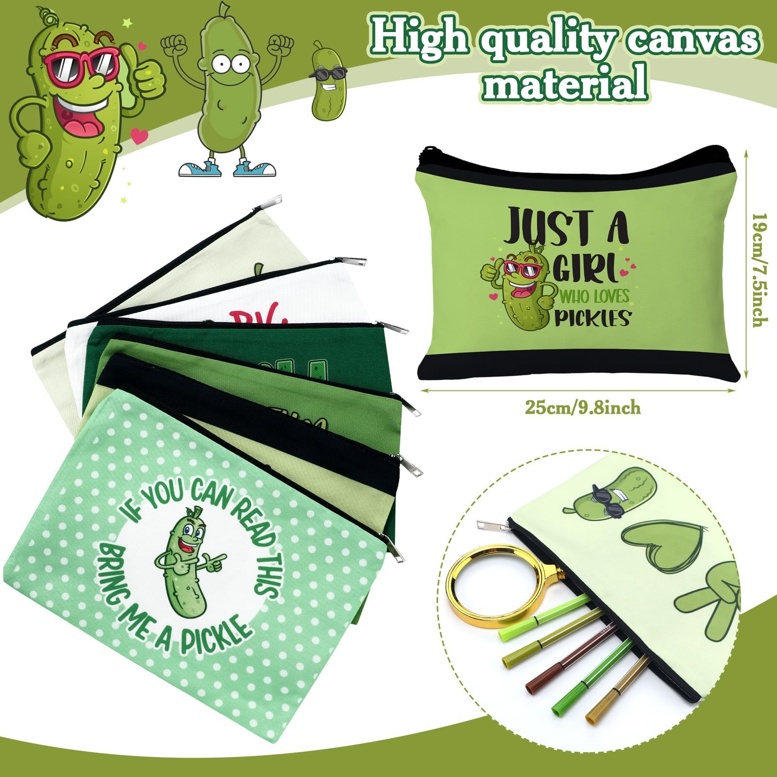 Clysee 6 Pcs Pickle Makeup Bags Cosmetic Bag Graduation 9.8 x 7.5 in,