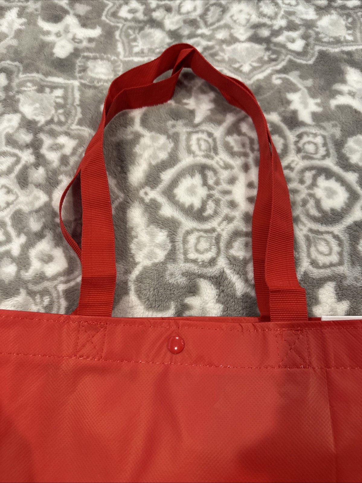 Lululemon Logo Reusable Shopping Bag Red White Sides Tote 14”x16” W/Snap New