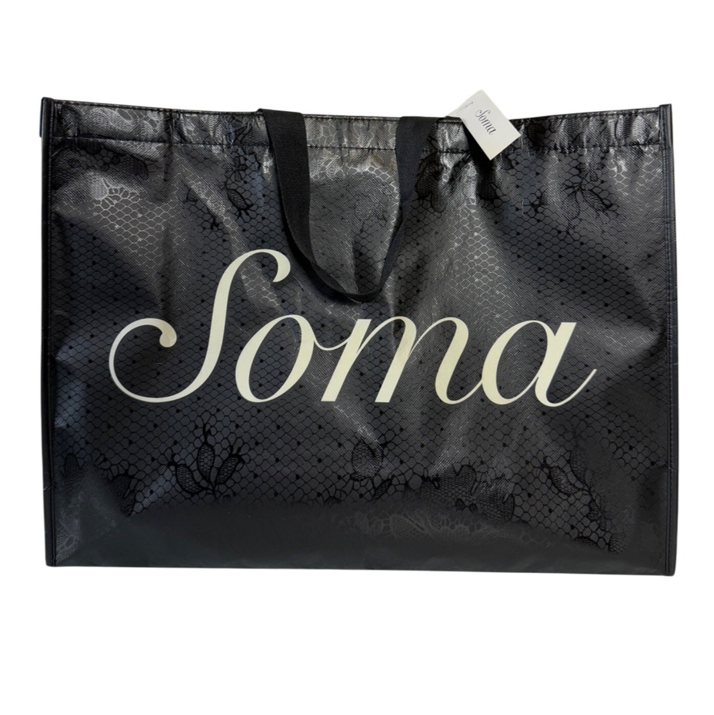 Soma Reusable Shopping Tote Bag 20″ Black Durable Logo Branded Spellout