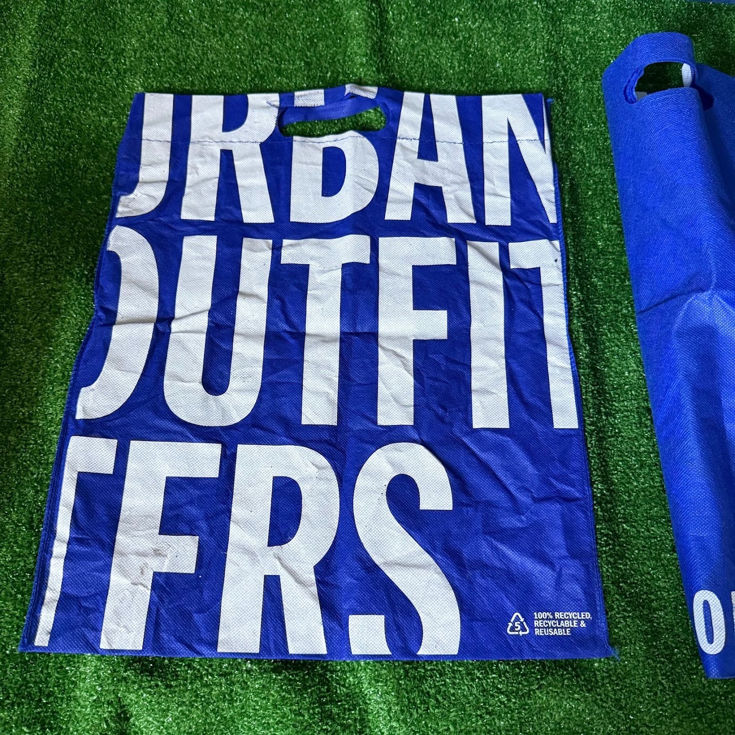 Lot of 3 Urban Outfitters Blue White Logo Reusable Grocery Shopping Bag Fabric