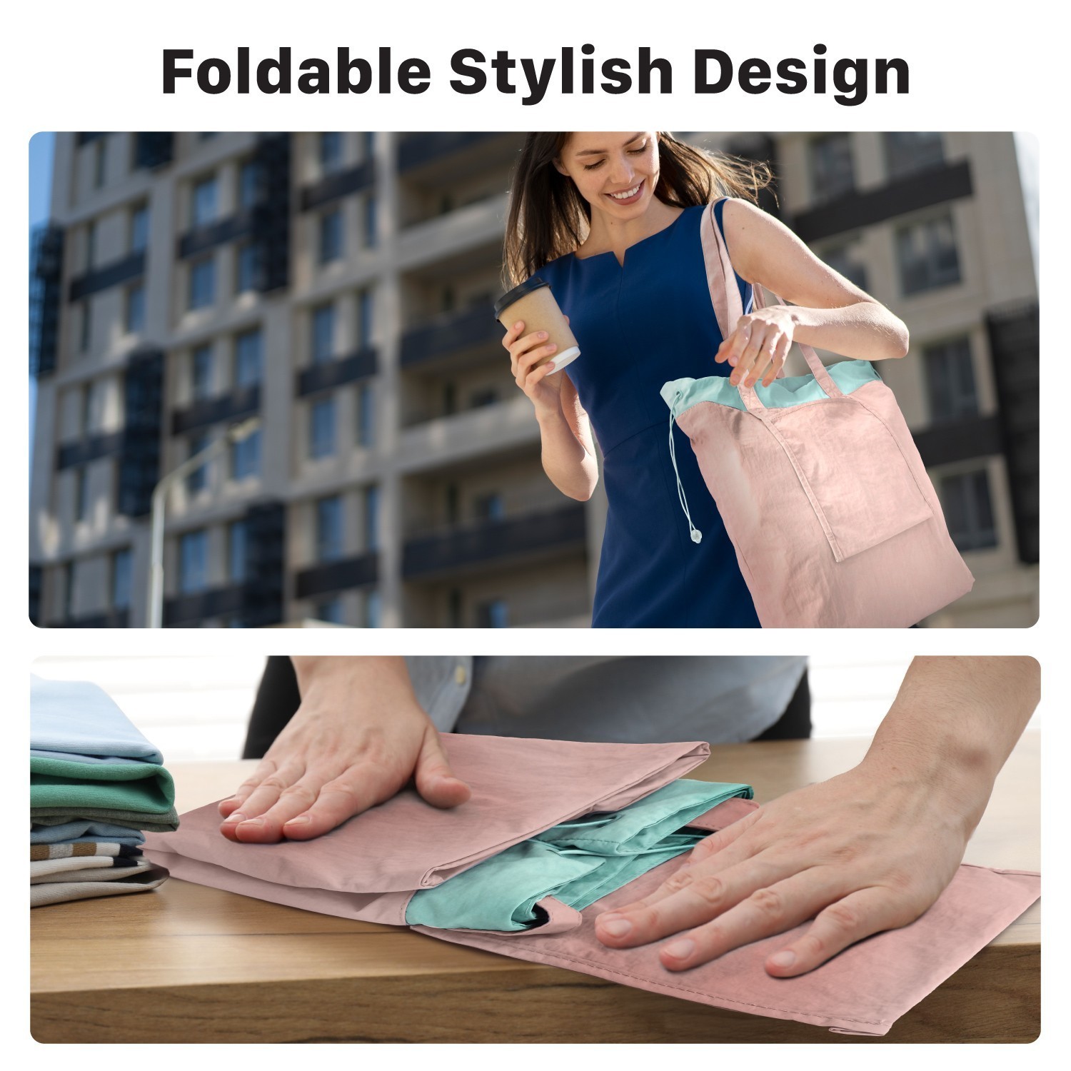 Garnen 2x Foldable Shopping Bag Reusable Nylon Tote Bag 17″x17″ Machine Washable