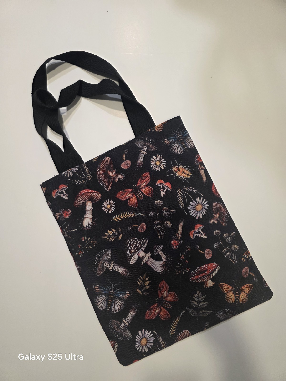 Canvas Foldable Tote Bag Mushroom Butterfly Floral All-Over Print Medium