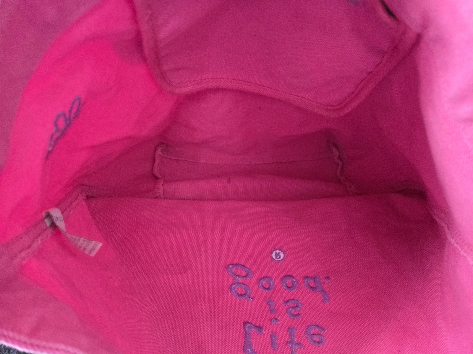 RARE Life is Good Large Bubble gum pink & purple Canvas Tote Bag NEW