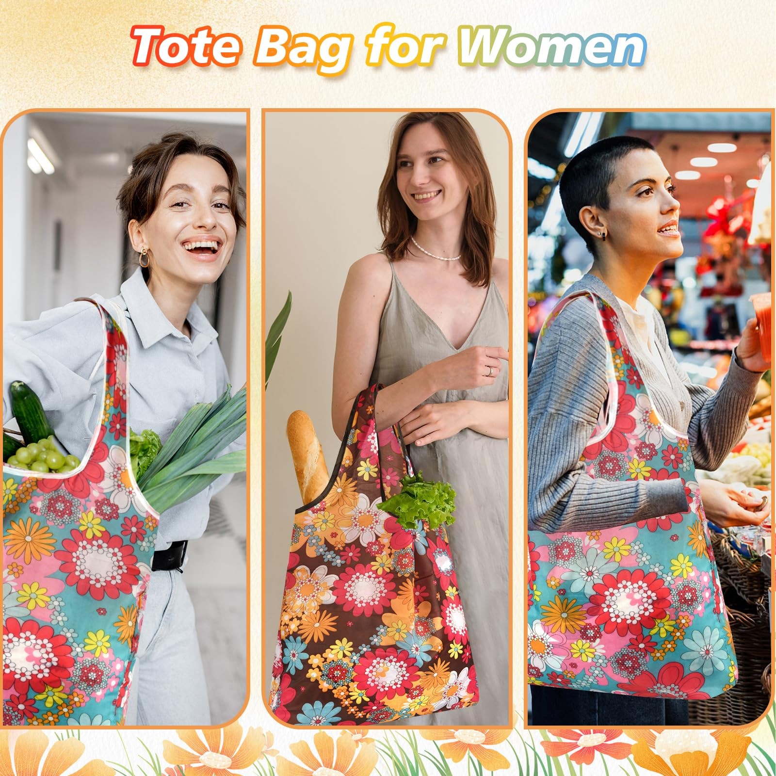 Reusable Grocery Bags Foldable Groceries 14.9″(H) X 23.6″(L), 6-red