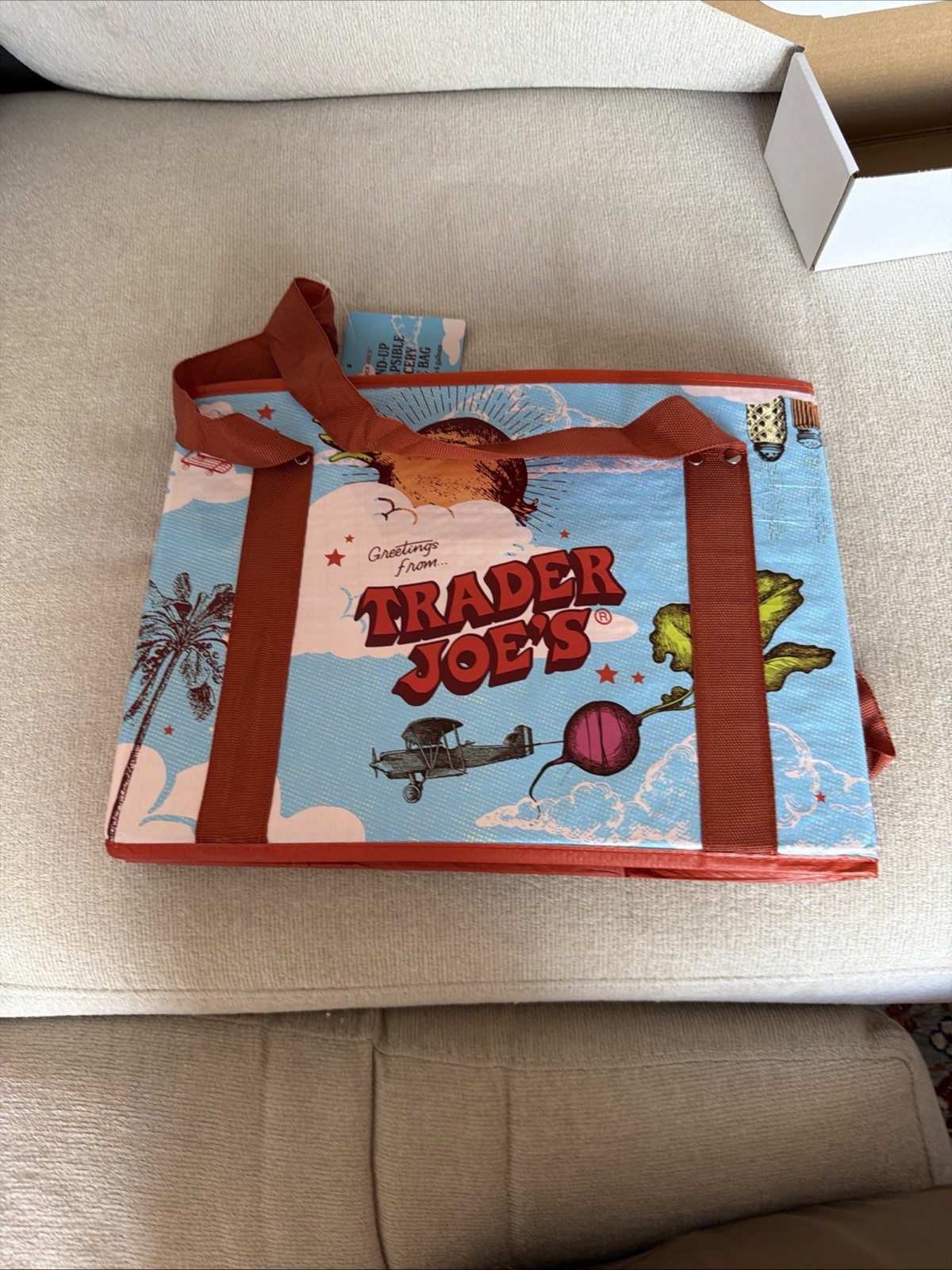 Brand New Trader Joe’s Stand-Up Collapsible Tote Bag Moon & Sky Holds 6 Gallons