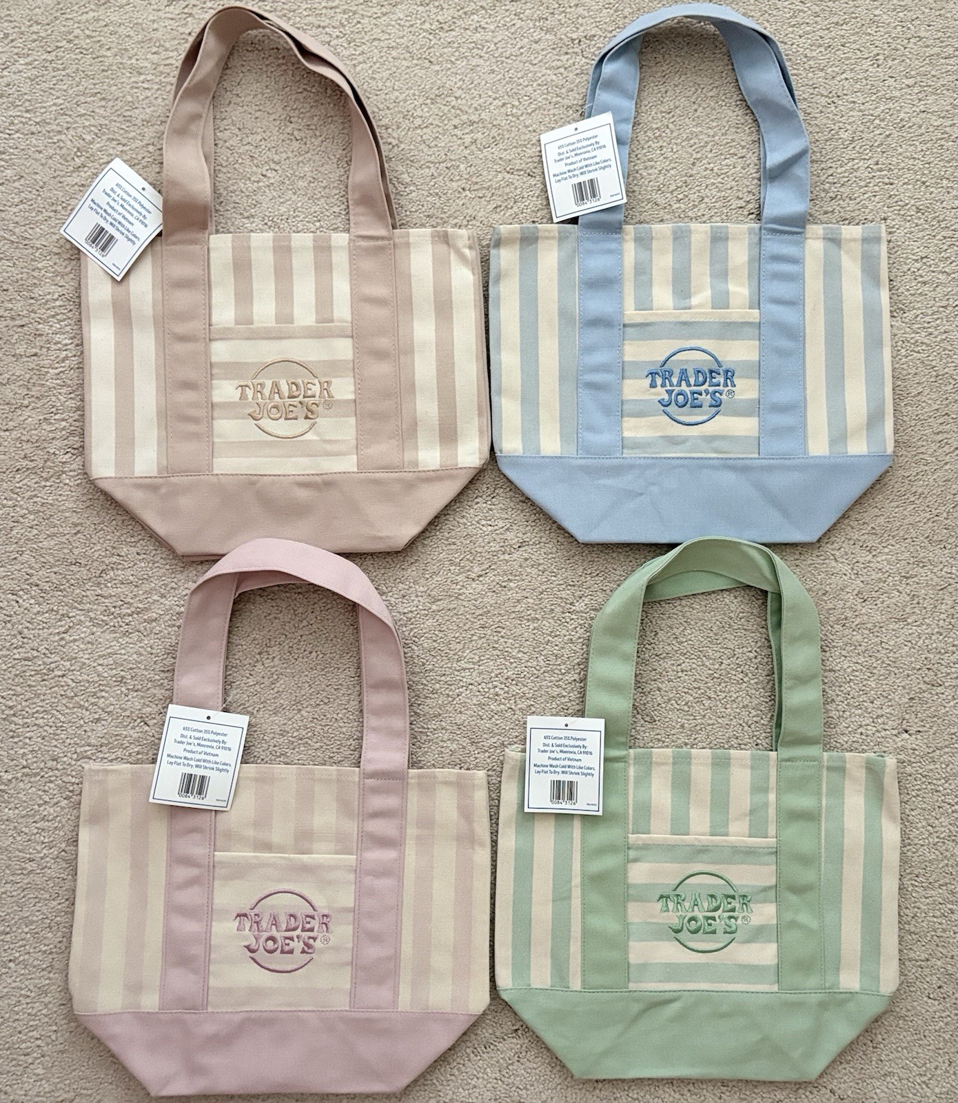 Trader Joe’s Mini Pastel Striped Canvas Tote Bag 2026 Limited Edition Set Of 4