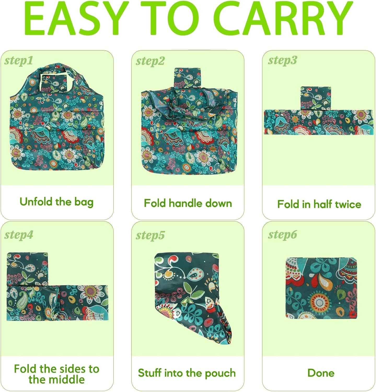 Eco-Friendly Foldable Grocery Shopping Bags – 6 Pack with Trendy Animal Prints