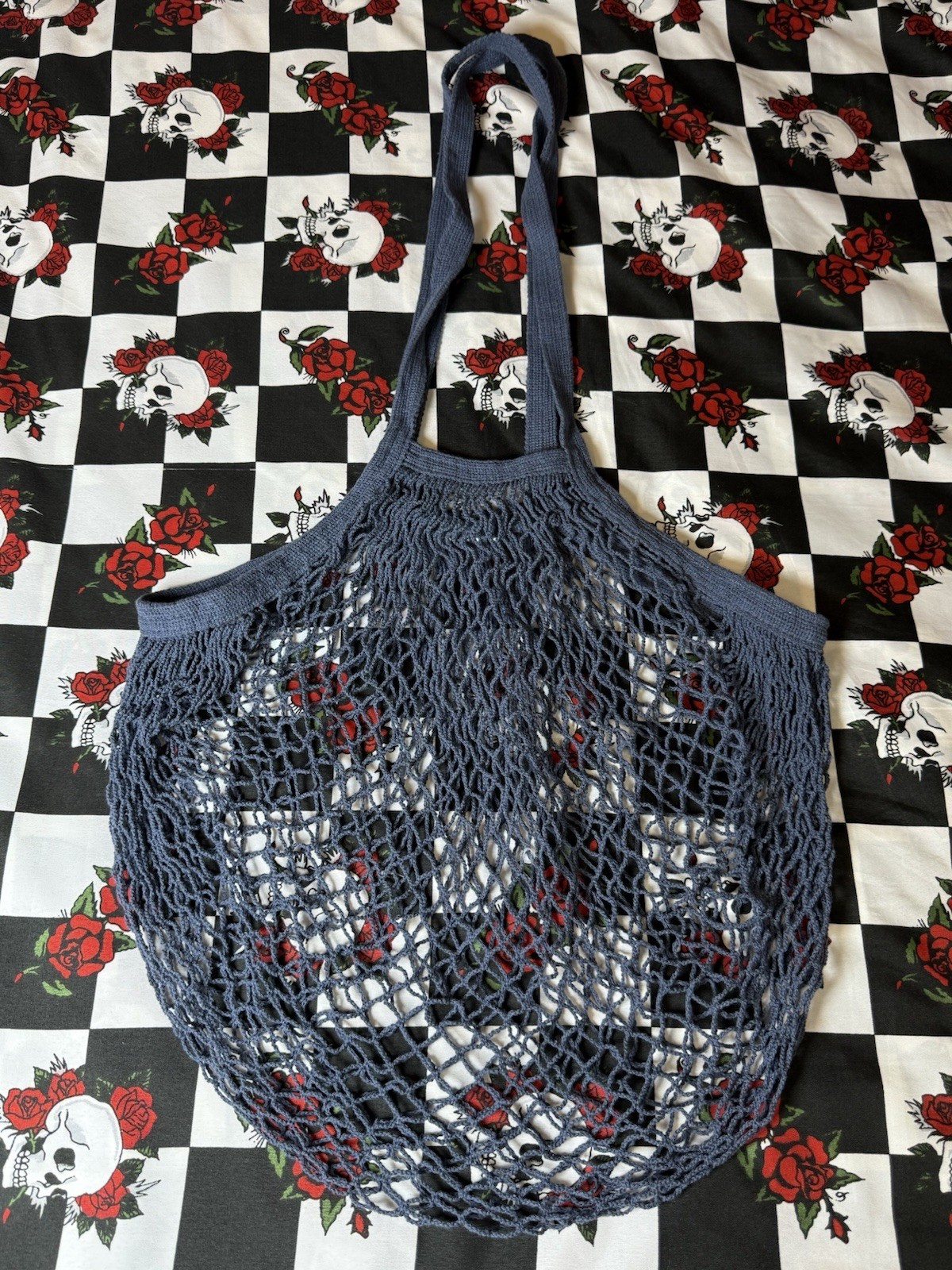 Eco Bags Blue Cotton Mesh Market Tote Grocery Bag Reusable 15×16”