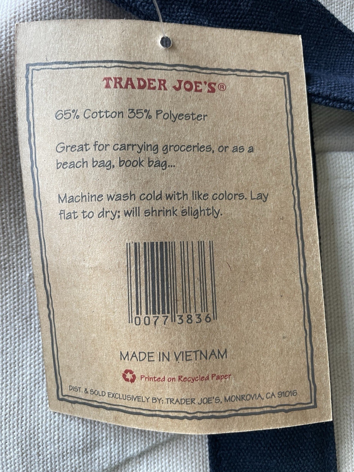 Trader Joe’s Navy and Beige Canvas Tote Bag