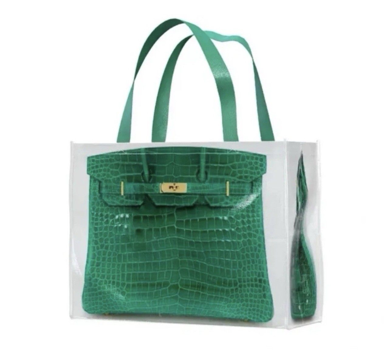 GREEN CROCODILE PRINT RECYCLED SHOPPING TOTE TRAVEL GROCERY LUXURY COVER BAG