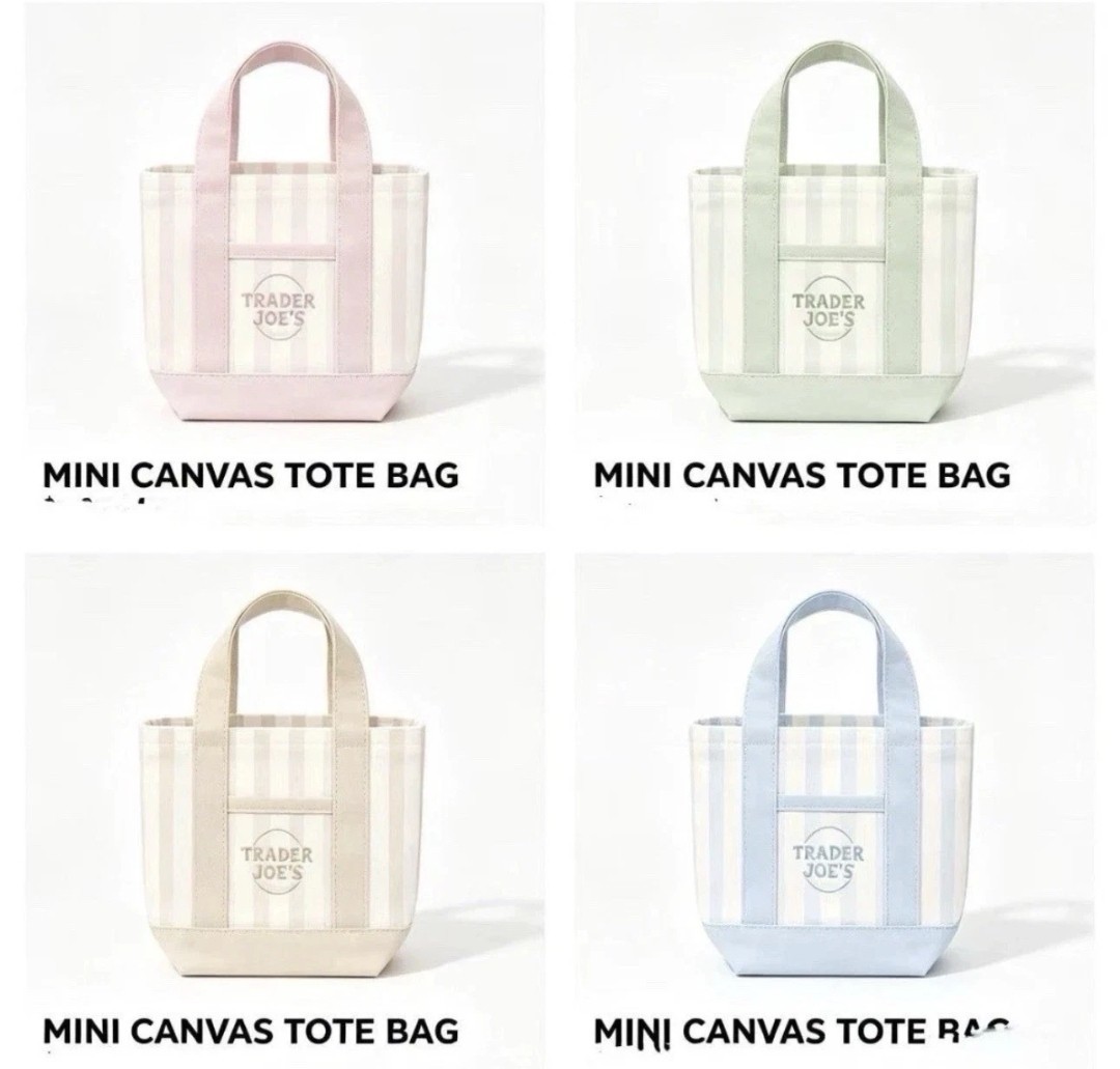 Trader Joe’s Mini Pastel Stripe Canvas Tote Bag Limited Edition Set Of 4