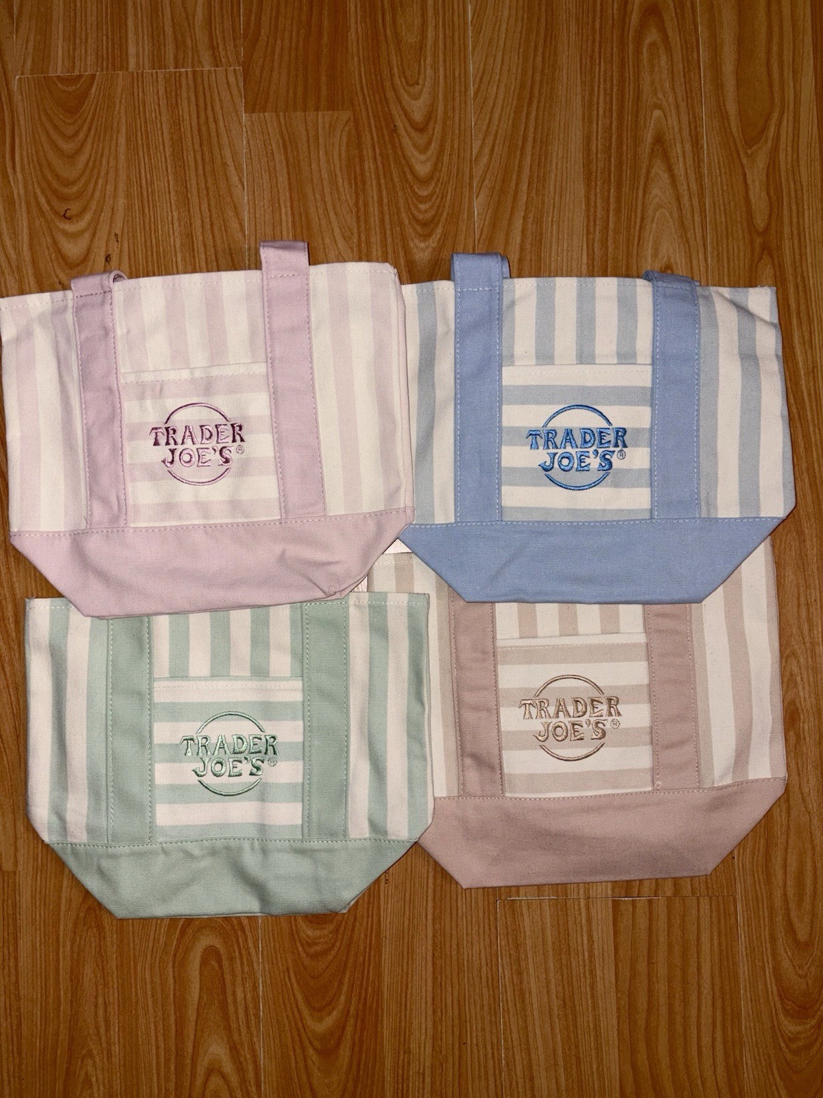 Trader Joe’s Lot of 4 Striped Canvas Mini Tote Bags Multicolor 13x6x11 in